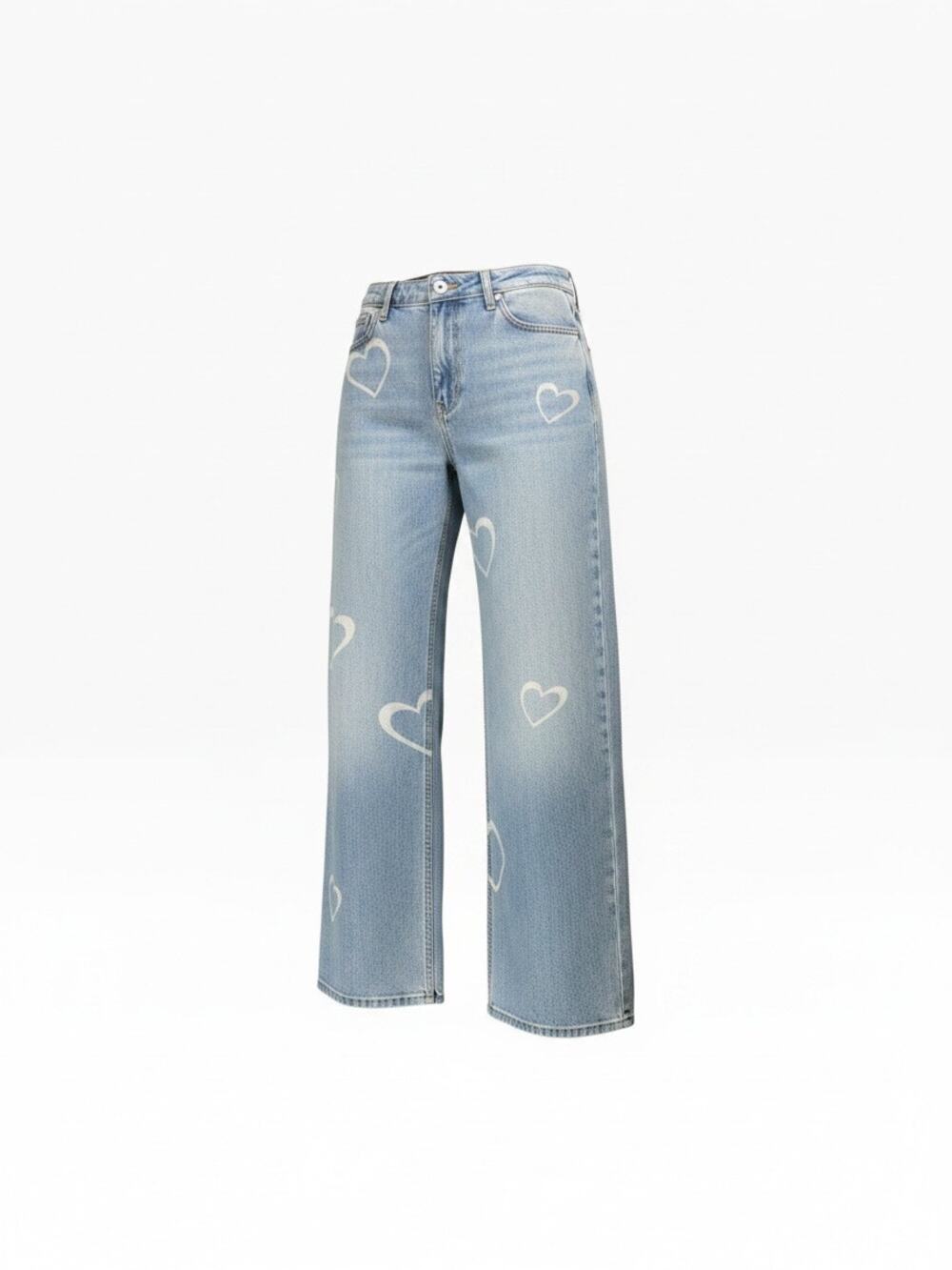 Hollister Ultra High Rise Dad Jeans 9R 29 Heart Print Wide Leg Light Wash Y2K
